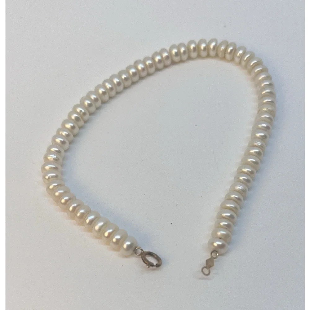 Vintage Cultured Rondelle Pearl Bracelet 10K Yellow Gold Clasp 7.5